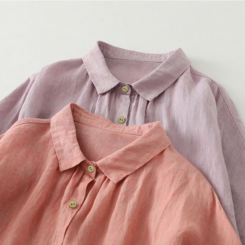 Buddha Stones Casual effen damesblouse met knoopjes en korte Mouwlengte - image 21