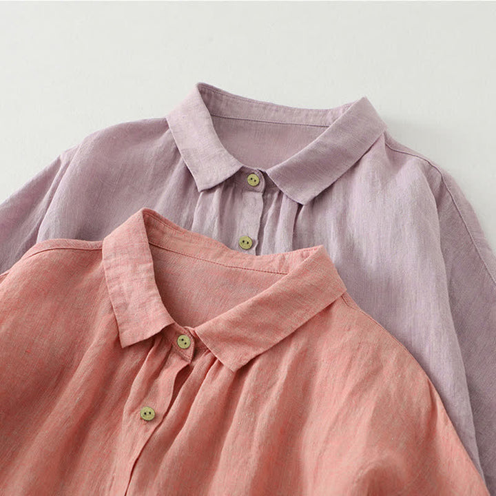 Buddha Stones Casual effen damesblouse met knoopjes en korte Mouwlengte - image 21