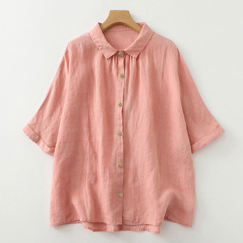 Buddha Stones Casual effen damesblouse met knoopjes en korte Mouwlengte - Zalm - US12, UK/AU16, EU44 (2XL) - image 8