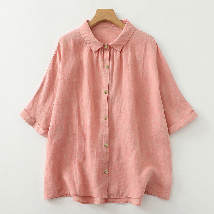 Buddha Stones Casual effen damesblouse met knoopjes en korte Mouwlengte - Zalm - US12, UK/AU16, EU44 (2XL) - image 8