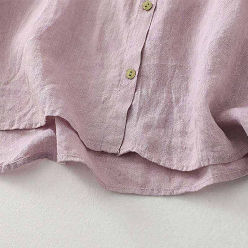 Buddha Stones Casual effen damesblouse met knoopjes en korte Mouwlengte - image 5