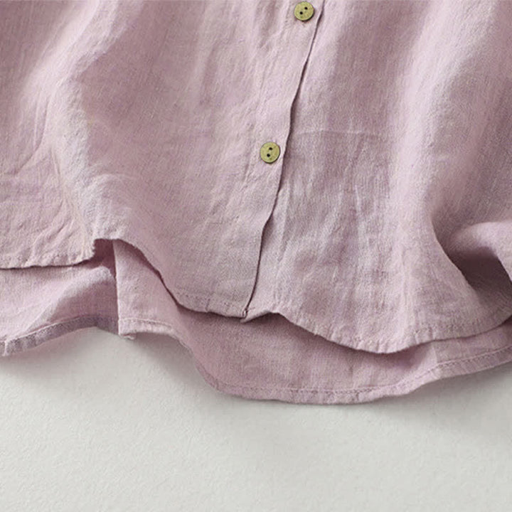 Buddha Stones Casual effen damesblouse met knoopjes en korte Mouwlengte - image 5