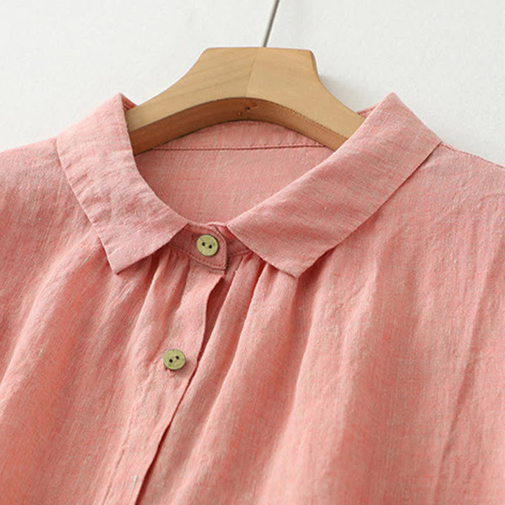 Buddha Stones Casual effen damesblouse met knoopjes en korte Mouwlengte - image 10