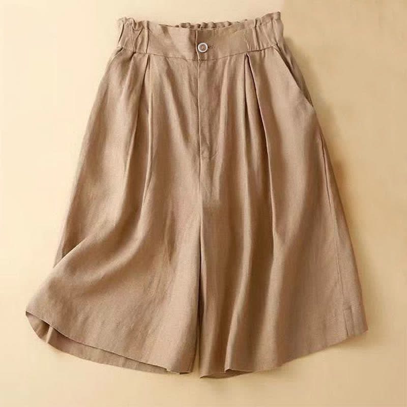 Buddha Stones Effen, geplooide damesshorts van katoen en linnen met ritssluiting en knoopsluiting en Zakken. - Guldenroede - US12, UK/AU16, EU44 (3XL) - image 0