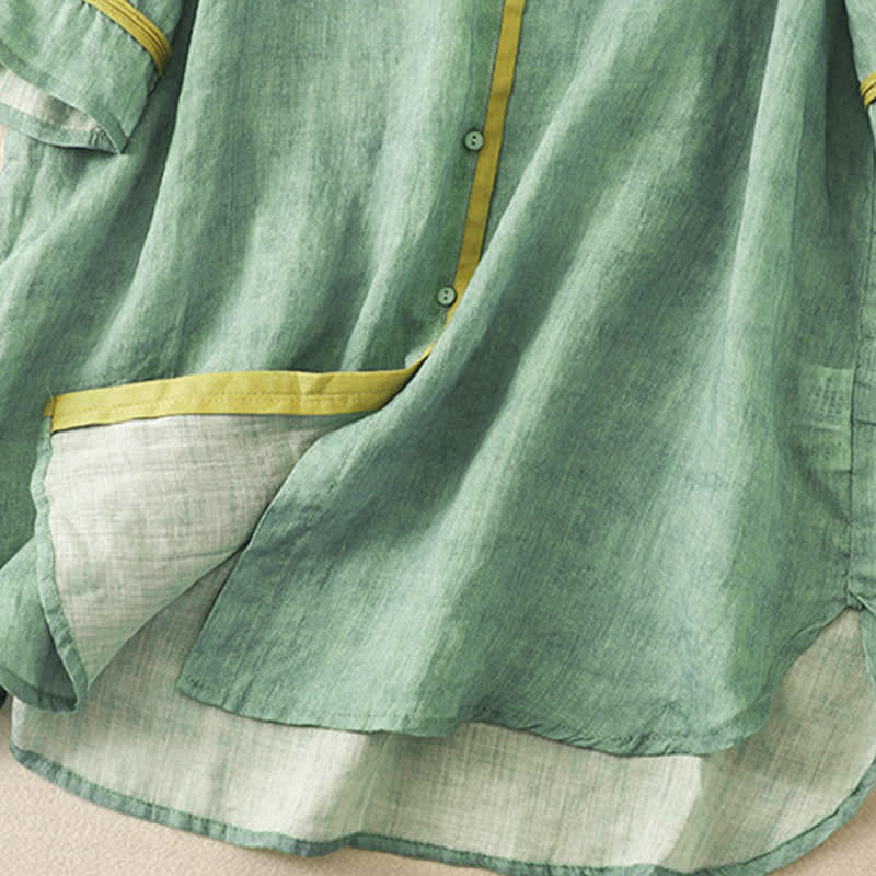 Buddha Stones Zomerse casual Midi -jurk met geborduurde opstaande kraag en Mouwlengte - image 3