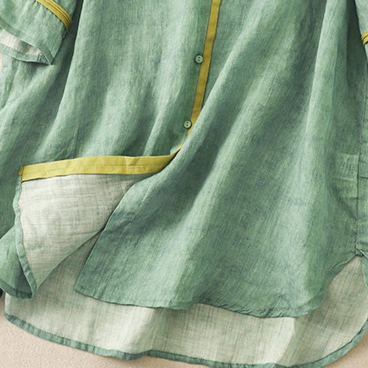 Buddha Stones Zomerse casual Midi -jurk met geborduurde opstaande kraag en Mouwlengte - image 3