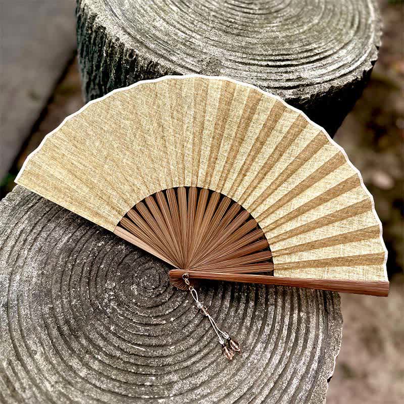Buddha Stones Effenkleurige, rustieke, elegante Waaier van katoen, linnen en bamboe, 22 cm - Beige - Maat in gesloten toestand: ca. 22 cm / 8,7 inch - image 6