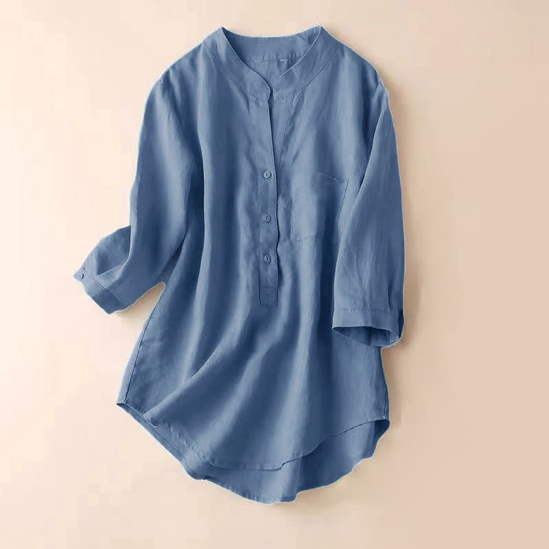 Buddha Stones Casual damesblouse met V-hals en Mouwlengte . - Lichtstaalblauw - US12, UK/AU16, EU44 (3XL) - image 0
