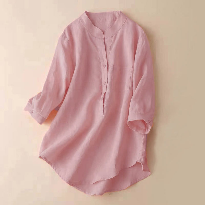 Buddha Stones Casual damesblouse met V-hals en Mouwlengte . - Zalm - US12, UK/AU16, EU44 (3XL) - image 7