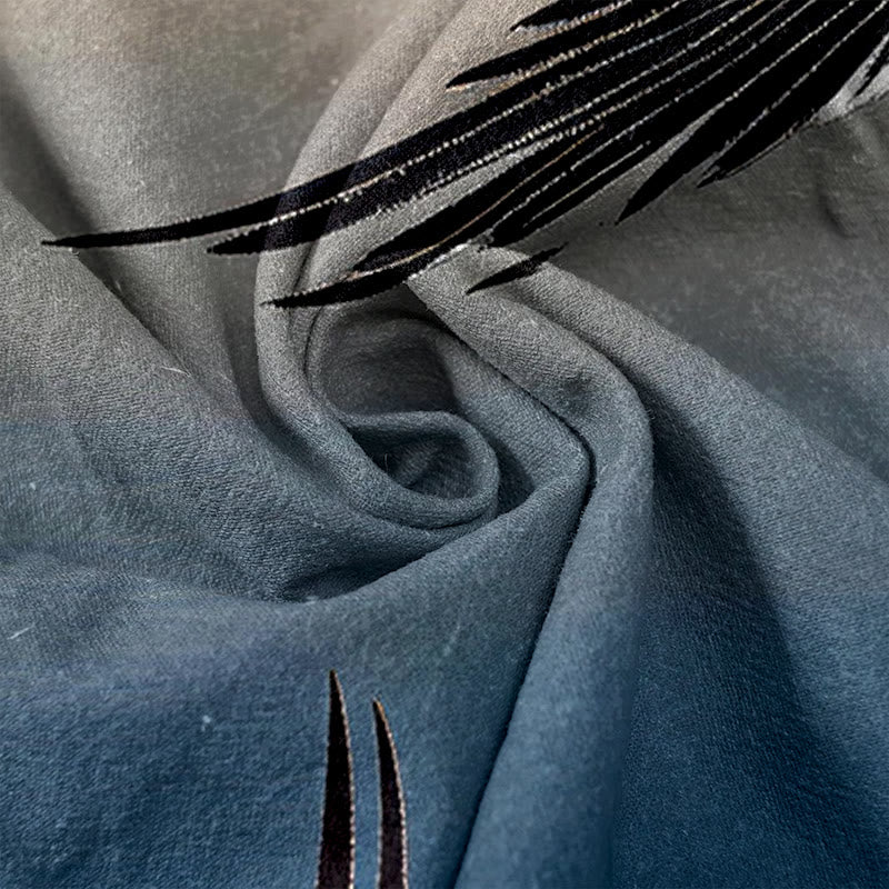 Buddha Stones Elegante damesbroek van 100% Cotton met kraanvogel- en bamboepatroon, elastische Taille en Zakken. - image 1