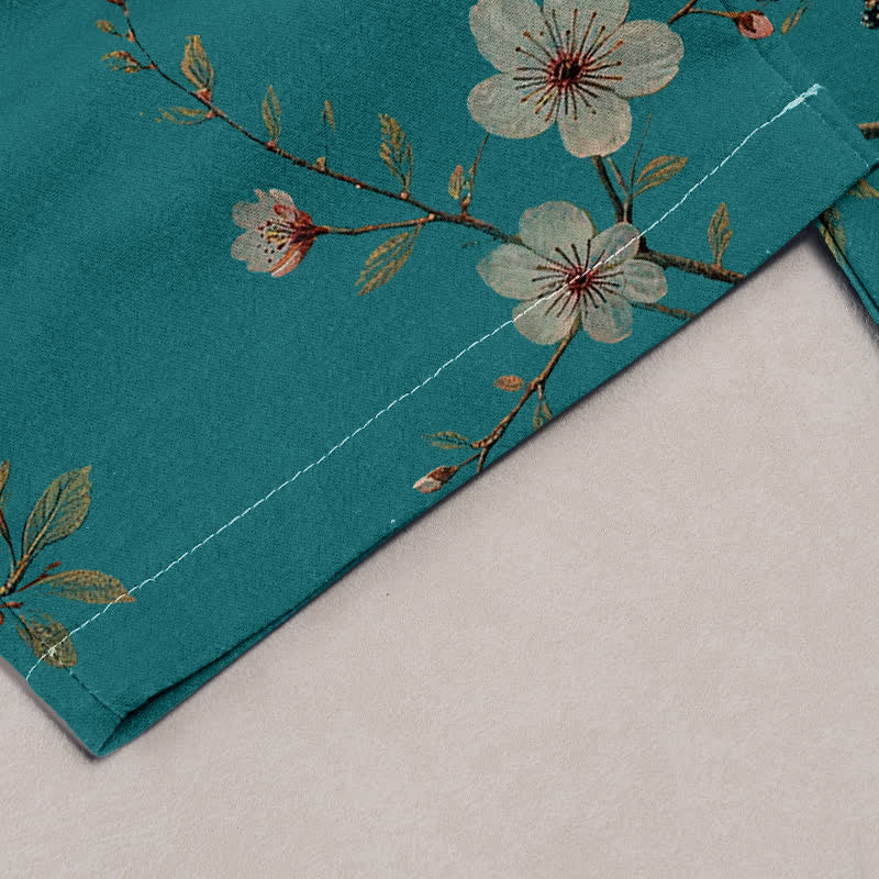 Buddha Stones 100% Cotton damesbroek van puur katoen met kersenbloesem- en vogelprint, elastische Taille en Zakken. - image 1