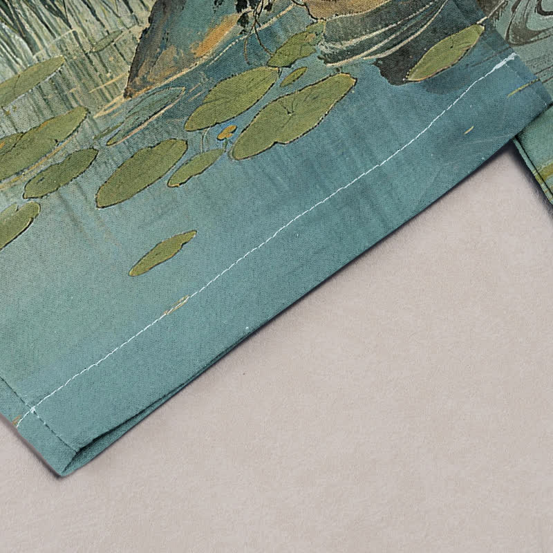 Buddha Stones Elegante damesbroek van 100% Cotton met kraanvogelmotief en elastische Taille , inclusief Zakken. - image 1