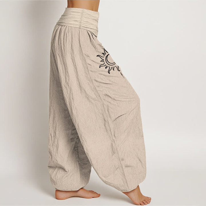 Buddha Stones Harembroek voor dames met elastische Taille en maan- en zonpatroon van 100% Cotton - image 12