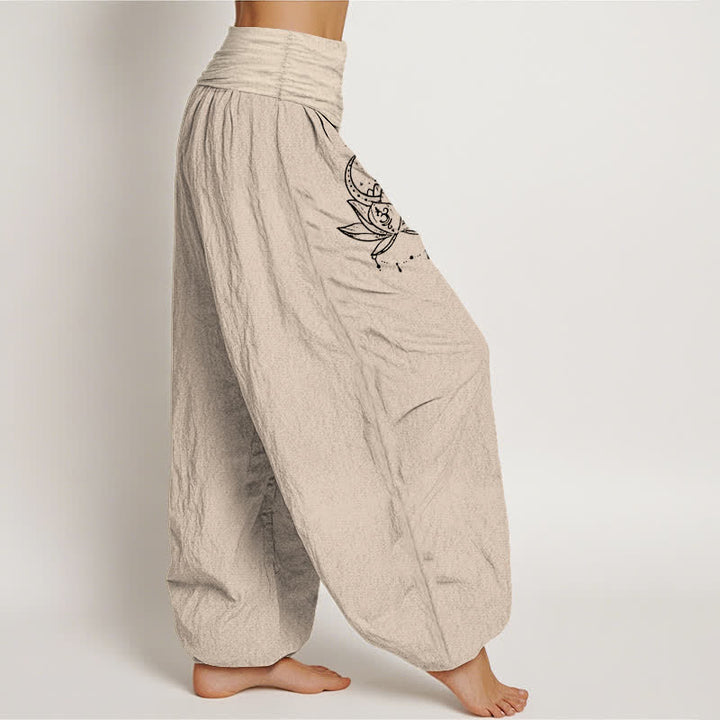 Buddha Stones Harembroek voor dames met elastische Taille en lotus- en maanmotief van 100% Cotton - image 12
