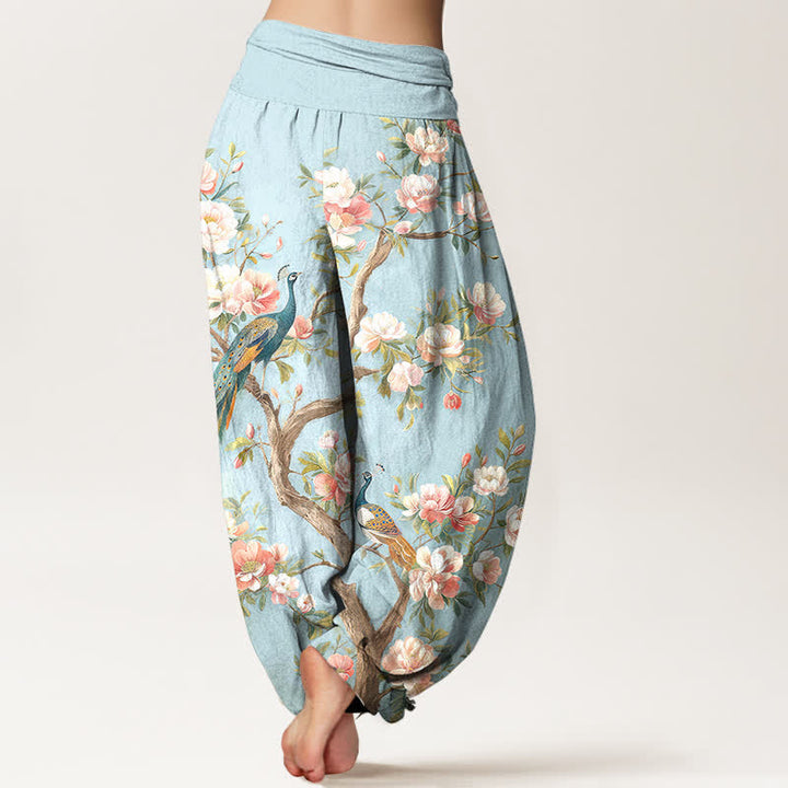 Buddha Stones Dames harembroek met elastische Taille en katoenen pauwenbloesemprint - image 2