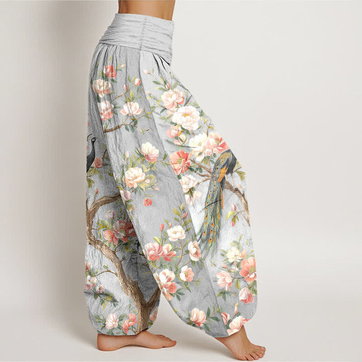 Buddha Stones Dames harembroek met elastische Taille en katoenen pauwenbloesemprint - image 6