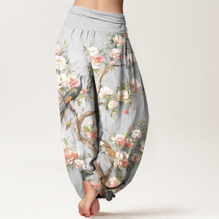 Buddha Stones Dames harembroek met elastische Taille en katoenen pauwenbloesemprint - image 7