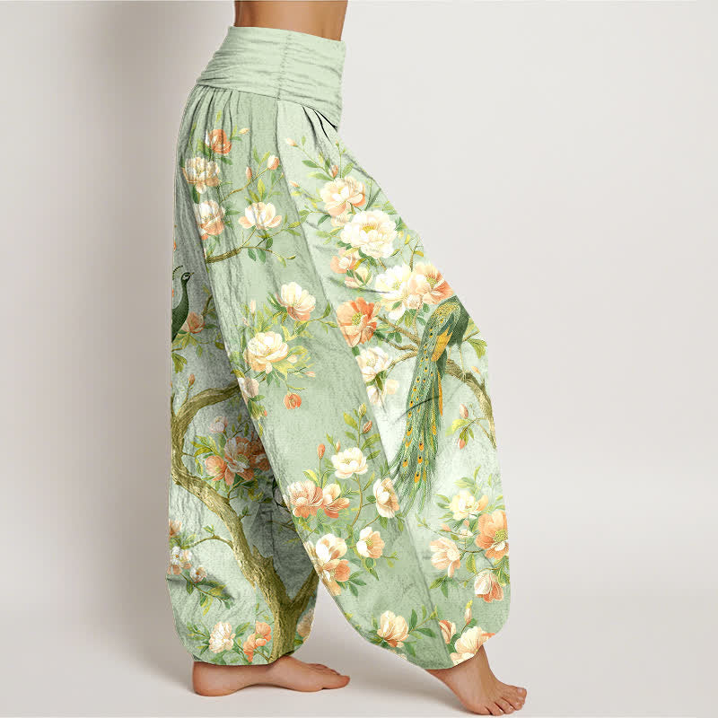 Buddha Stones Dames harembroek met elastische Taille en katoenen pauwenbloesemprint - image 9