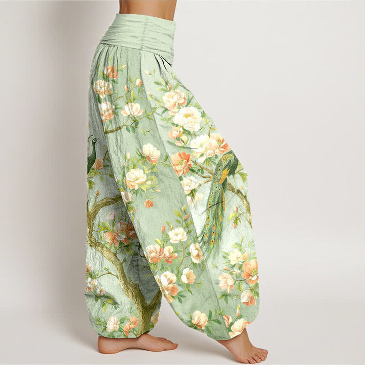 Buddha Stones Dames harembroek met elastische Taille en katoenen pauwenbloesemprint - image 9