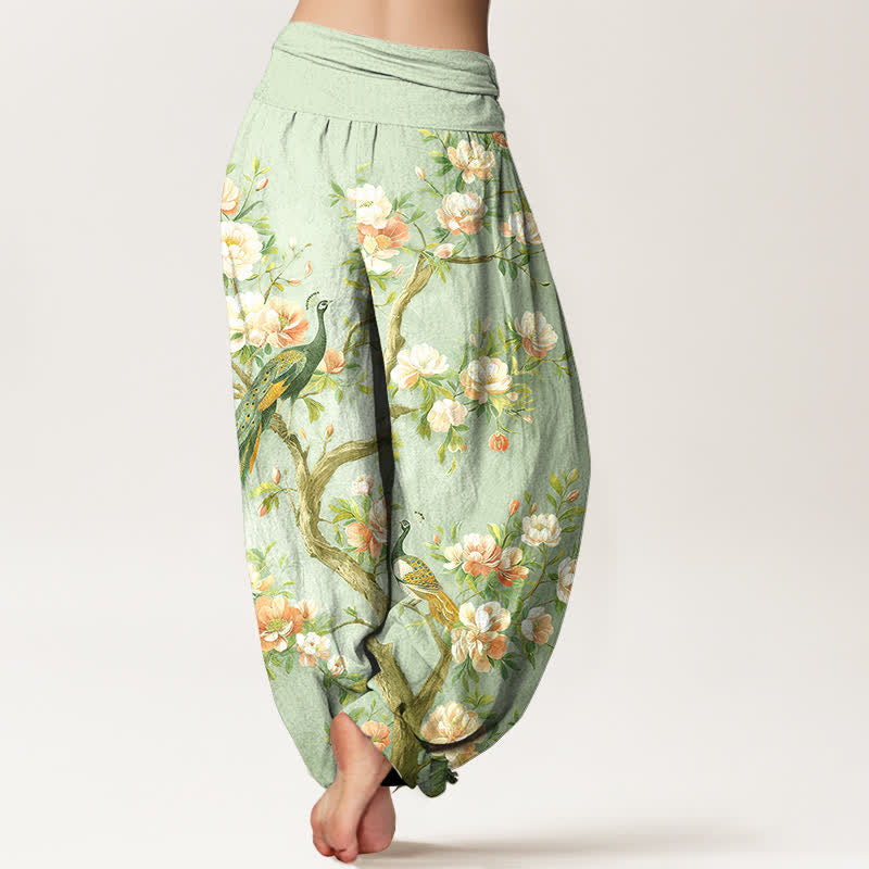 Buddha Stones Dames harembroek met elastische Taille en katoenen pauwenbloesemprint - image 10