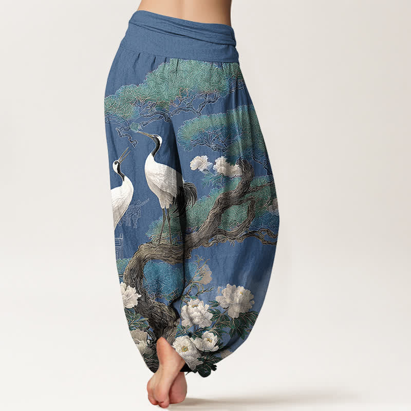 Buddha Stones Dames harembroek met elastische Taille en kraanvogelbloesempatroon - image 2