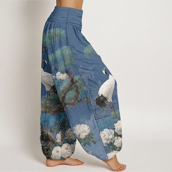 Buddha Stones Dames harembroek met elastische Taille en kraanvogelbloesempatroon - image 1