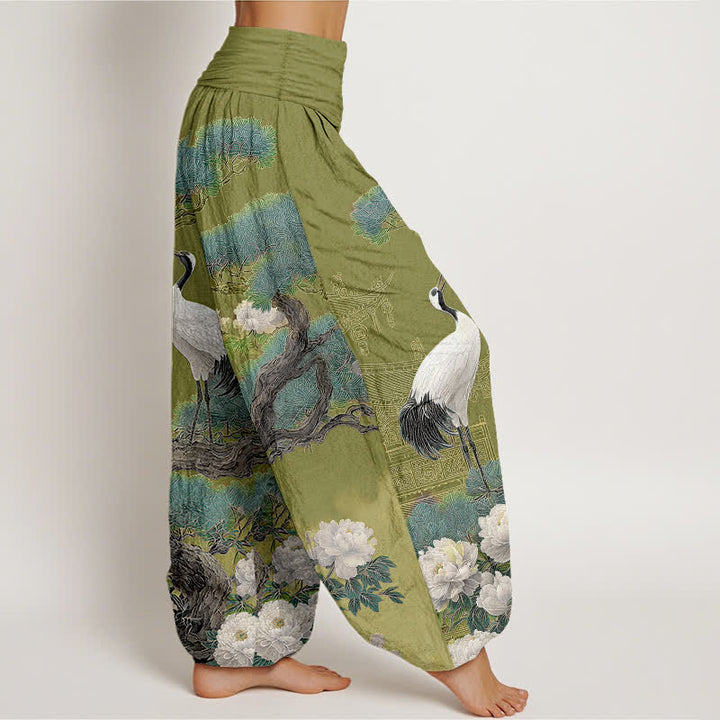 Buddha Stones Dames harembroek met elastische Taille en kraanvogelbloesempatroon - image 6
