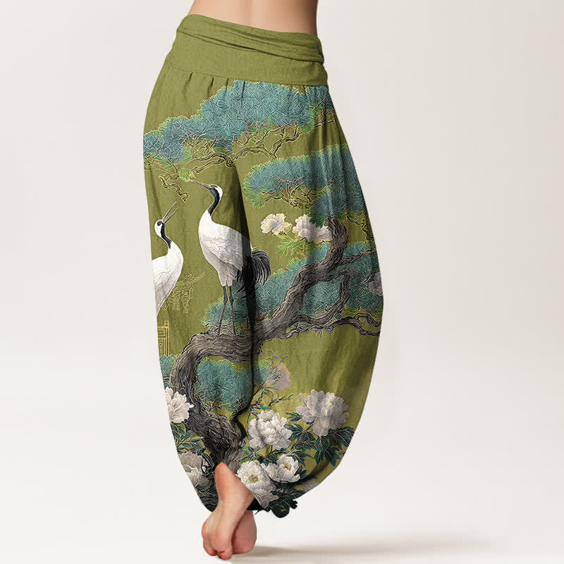 Buddha Stones Dames harembroek met elastische Taille en kraanvogelbloesempatroon - image 7