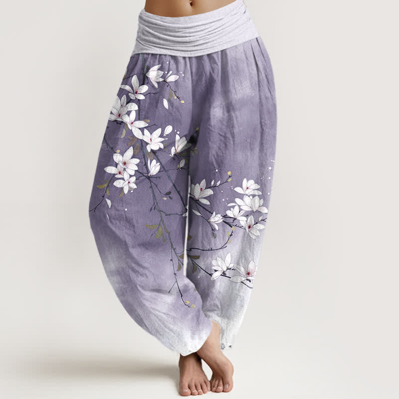 Buddha Stones Witte damesharembroek van 100% Cotton met magnolia-takkenpatroon en elastische Taille . - Lavendel - US16, UK/AU20, EU48 (3XL) - image 5