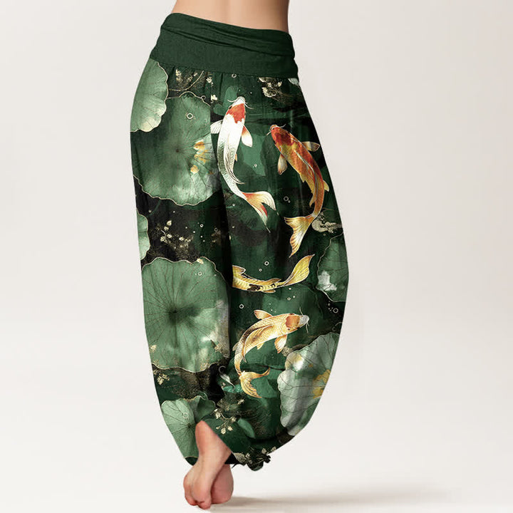 Buddha Stones Dames harembroek met elastische Taille en patroon van katoenen koivissen en lotusbladeren - image 7