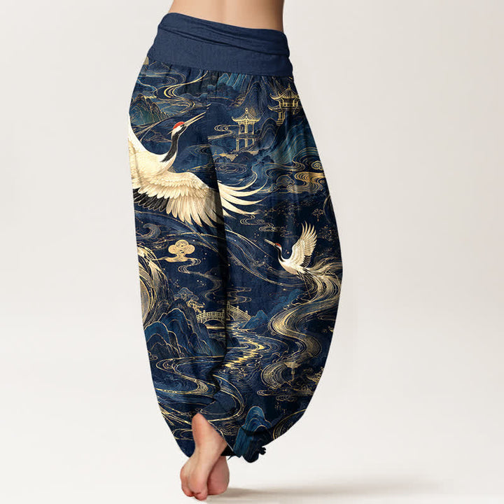 Buddha Stones Dames harembroek met elastische Taille en vliegende kraanvogelpatroon - image 2