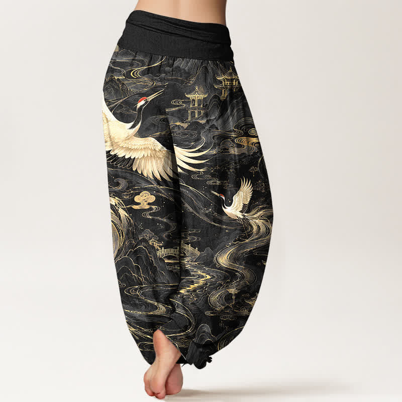 Buddha Stones Dames harembroek met elastische Taille en vliegende kraanvogelpatroon - image 7