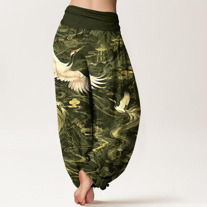 Buddha Stones Dames harembroek met elastische Taille en vliegende kraanvogelpatroon - image 10