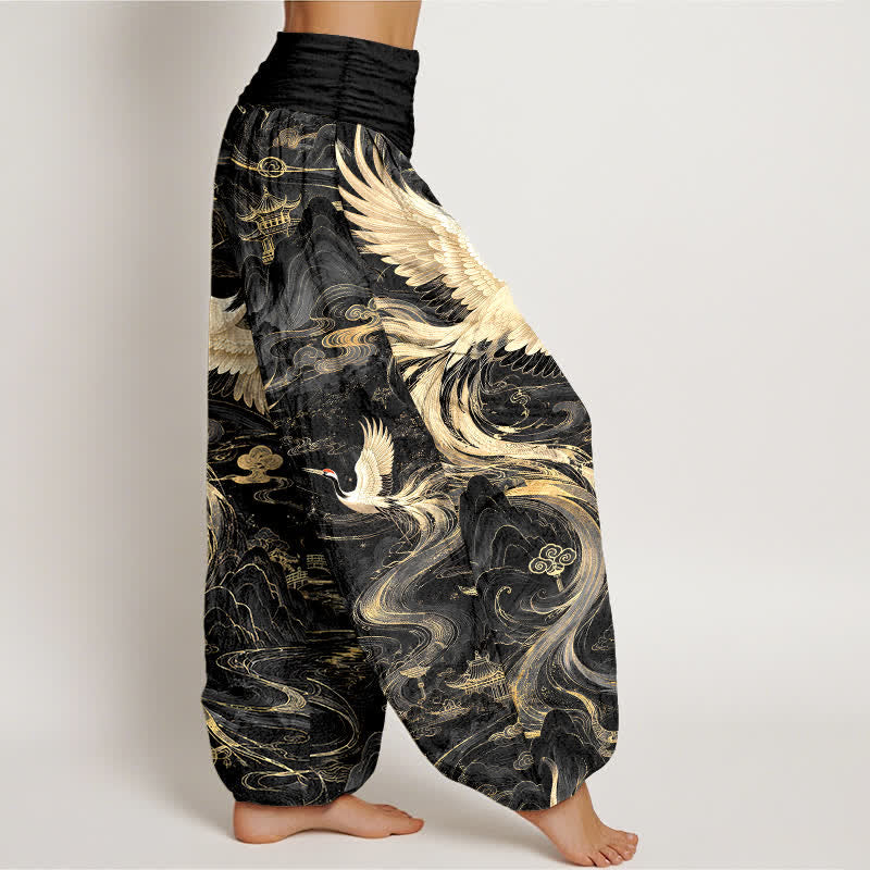 Buddha Stones Dames harembroek met elastische Taille en vliegende kraanvogelpatroon - image 6
