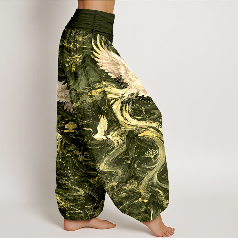 Buddha Stones Dames harembroek met elastische Taille en vliegende kraanvogelpatroon - image 9