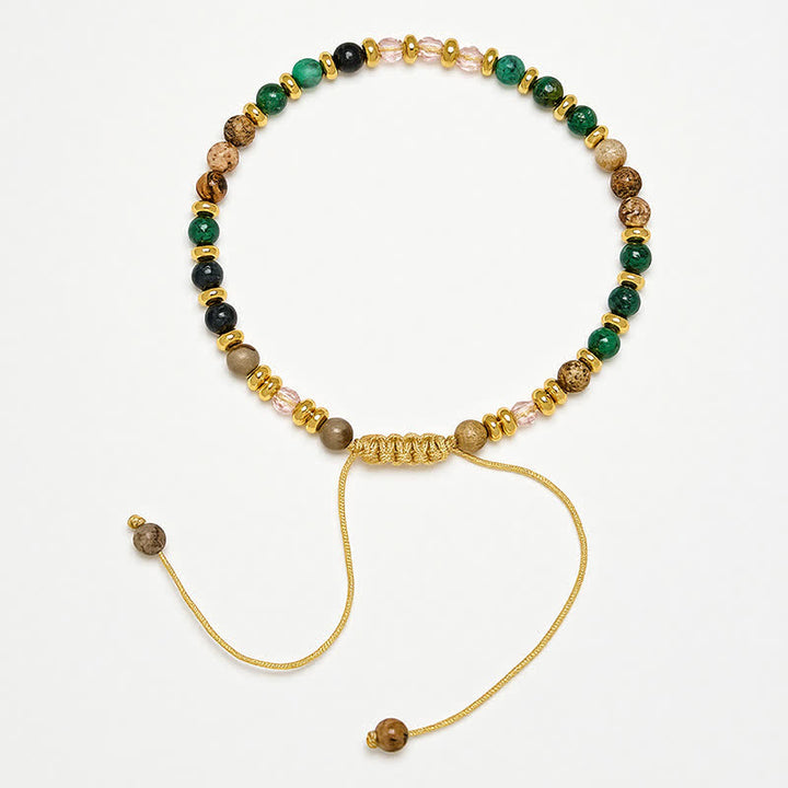 Buddha Stones Handgeweven Armband met 4 mm Afrikaanse turkoois, picture jaspis en roze glaskralen voor aarding. - image 3