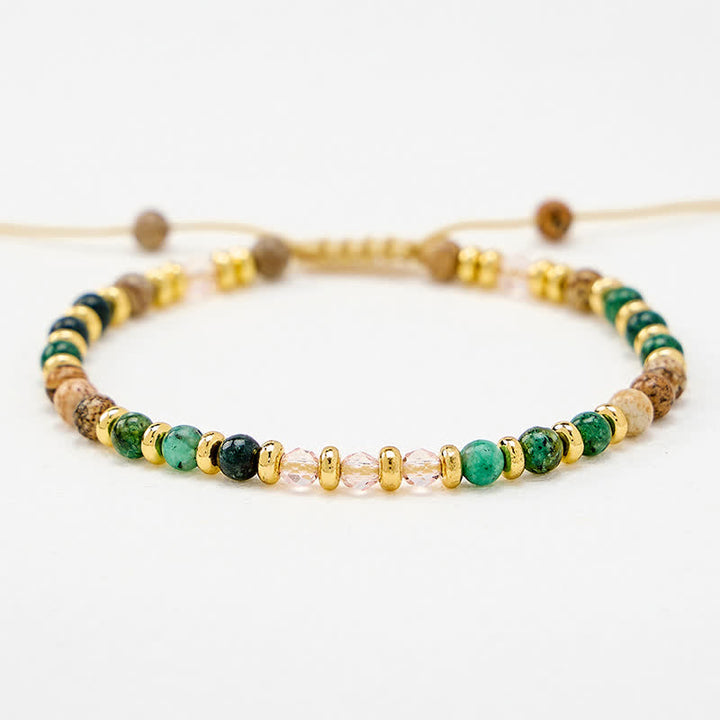 Buddha Stones Handgeweven Armband met 4 mm Afrikaanse turkoois, picture jaspis en roze glaskralen voor aarding. - image 4