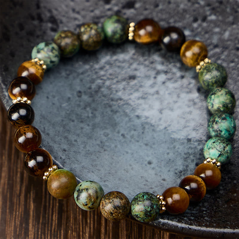 Buddha Stones Armband met kralen van tijgeroog, malachiet en groene agaat voor extra kracht. - image 1