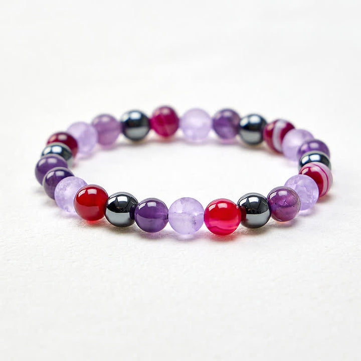 Buddha Stones Armband van natuurlijke amethist, paarse agaat en hematiet - image 4