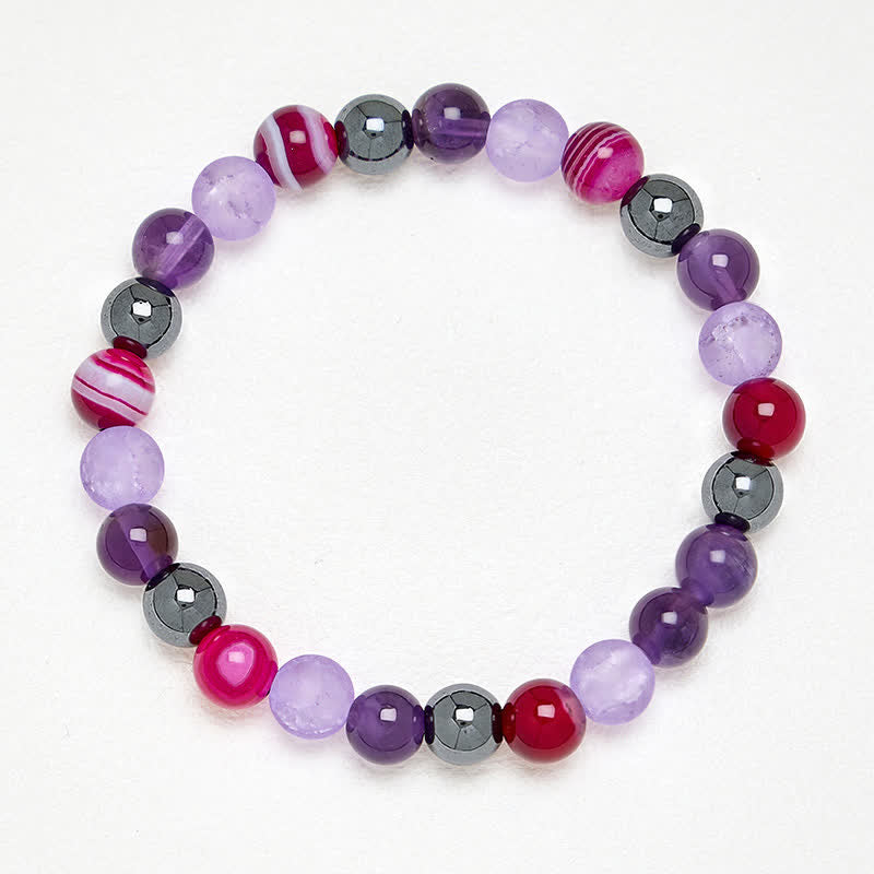 Buddha Stones Armband van natuurlijke amethist, paarse agaat en hematiet - image 3