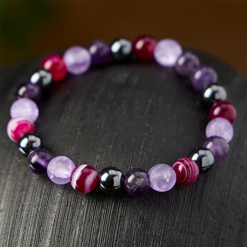 Buddha Stones Armband van natuurlijke amethist, paarse agaat en hematiet - image 2