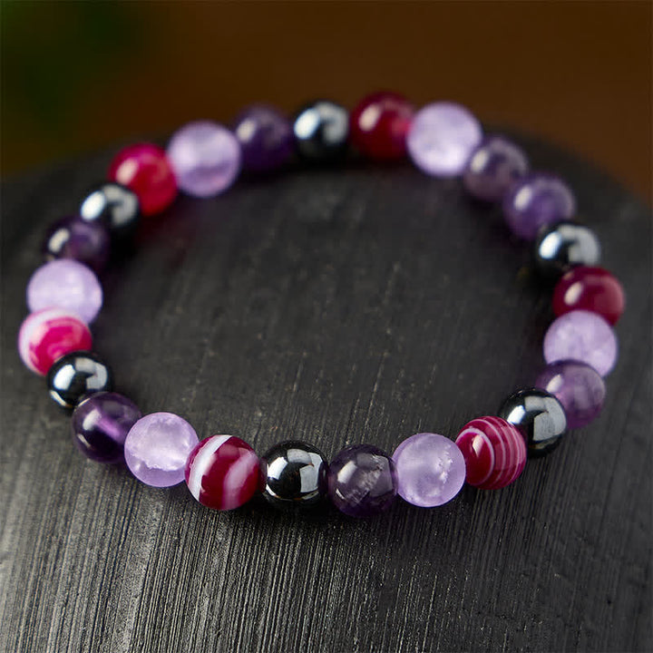 Buddha Stones Armband van natuurlijke amethist, paarse agaat en hematiet - image 2