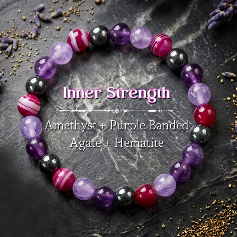 Buddha Stones Armband van natuurlijke amethist, paarse agaat en hematiet - Amethist (Meditatie ♥ Balans) - image 0