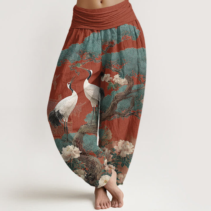 Buddha Stones Dames harembroek met elastische Taille en kraanvogelbloesempatroon - Korenbloemblauw - US16, UK/AU20, EU48 (3XL) - image 8