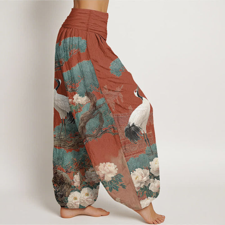 Buddha Stones Dames harembroek met elastische Taille en kraanvogelbloesempatroon - image 9