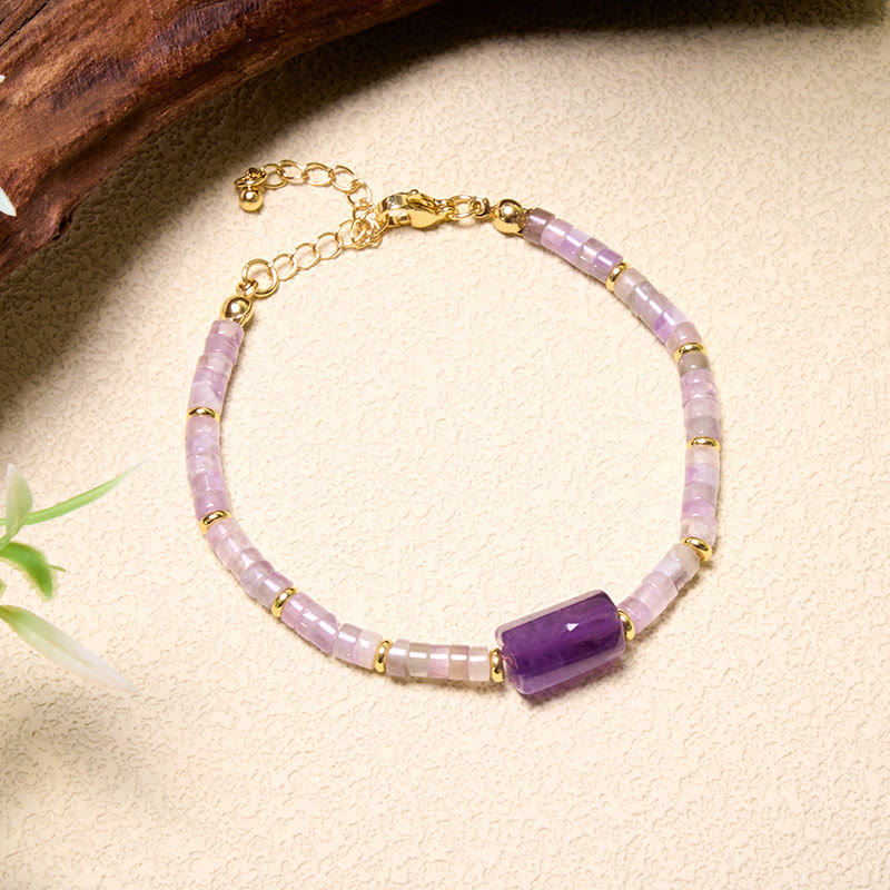 Buddha Stones Amethist Amazoniet Aardbeikwarts Sodaliet Waarheid Gefacetteerde Cilinder Armband - image 1