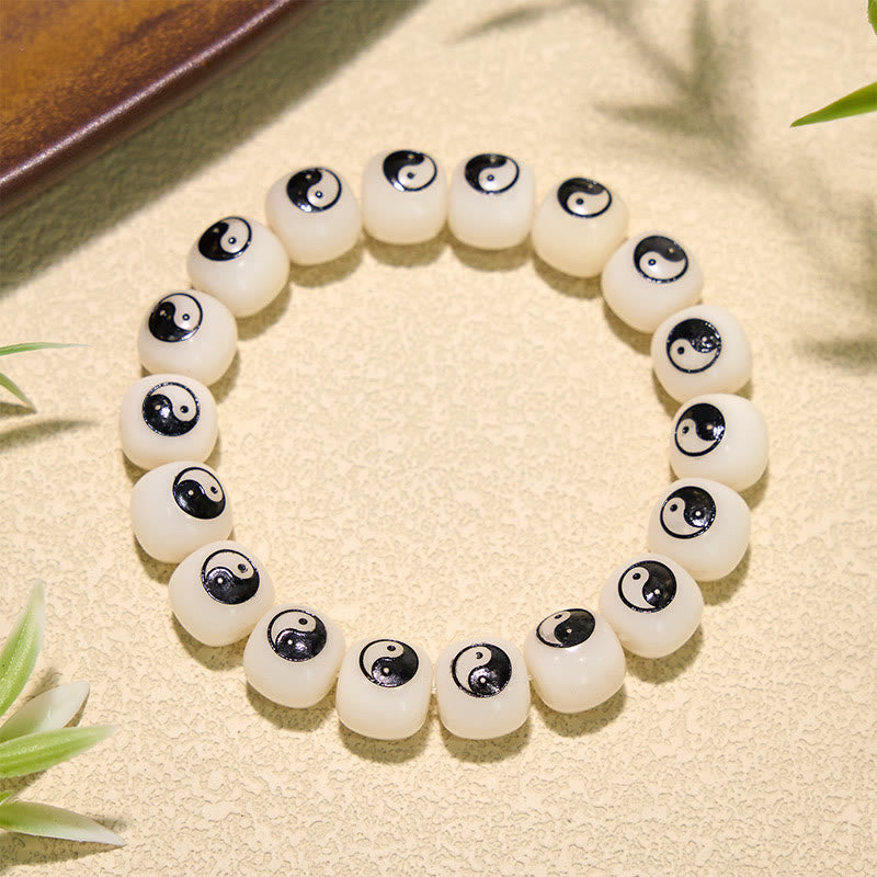 Buddha Stones Witte Bodhizaad Yin Yang Armband - Bagua (Balans ♥ Harmonie) - image 0