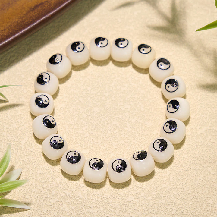 Buddha Stones Witte Bodhizaad Yin Yang Armband - Bagua (Balans ♥ Harmonie) - image 0