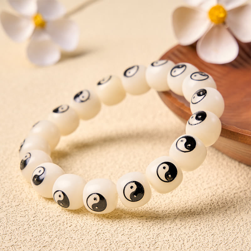Buddha Stones Witte Bodhizaad Yin Yang Armband - image 1