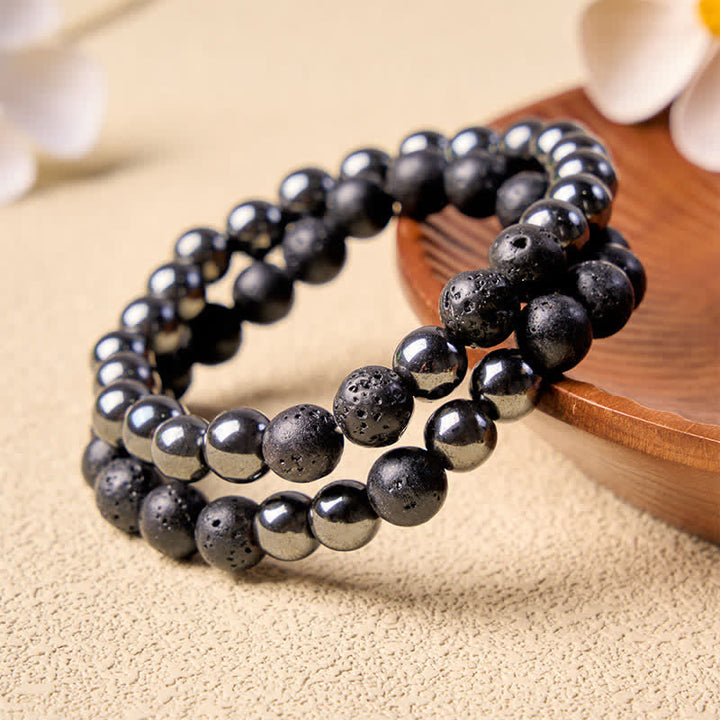 Buddha Stones Aardende minimalistische Armband van hematietlavasteen - image 2